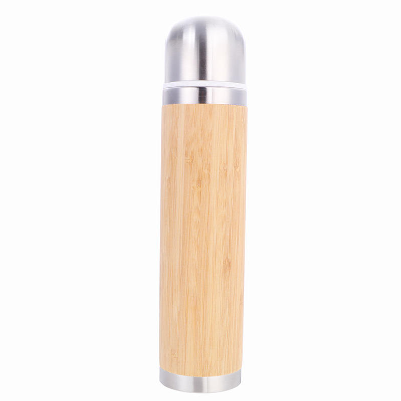 450ml Bamboo Flask Double Wall Stainless Steel Vacuum Insulated Flask  Bottle With Drink Cup