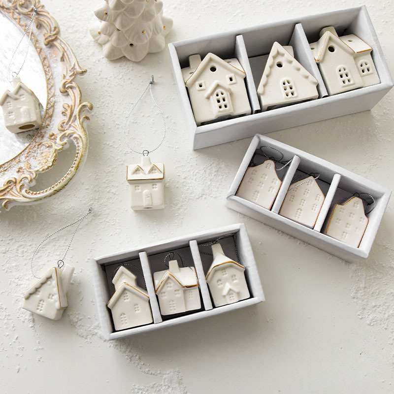 Small Ceramic Christmas House Set with