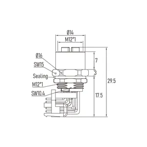 Un Panel de conector hembra codificado Sujeción lateral frontal M12 12Pin Negro Xlr Hembra 7 Pin Conector macho a prueba de agua 6 Pin 4A 4pin