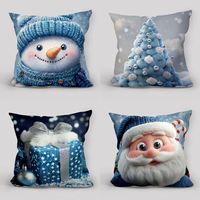 Housse de coussin de Noël décorative avec motifs Bonhomme de neige, Père Noël, Arbre d'hiver bleu, pour la décoration de la maison et des fêtes