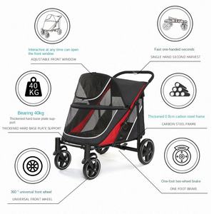 कुत्तों और बिल्लियों के लिए फोल्डेबल मध्यम और बड़ी पालतू कार्ट कार्बन स्टील ऑक्फोर्ड कपड़े 4 पहियों 60 किलोग्राम क्षमता - Product Image 4