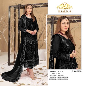 Costume pakistanais le plus vendu avec georgette de renard lourd avec séquence de broderie travail ennuyeux avec pierre - Product Image 4