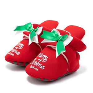 Zapatitos <span class=keywords><strong>de</strong></span> Bebé con Temática Navideña, Suela Suave Antideslizante, Decoración <span class=keywords><strong>de</strong></span> Lazo, Feliz Navidad, Primeros Pasos <span class=keywords><strong>para</strong></span> Recién Nacidos, OEM, ODM, Venta al Por Mayor - Product Image 1