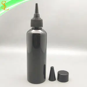 Round光沢のある黒PET 100ミリリットル空のプラスチック絞れるスポイトボトルスクリューキャップとスクイズキャップ