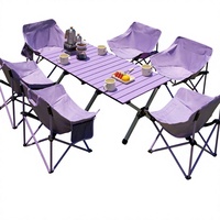 Nouvelle chaise lune violette populaire et table pliante rectangulaire en acier au carbone pour l'extérieur, ensemble complet table et chaises violettes
