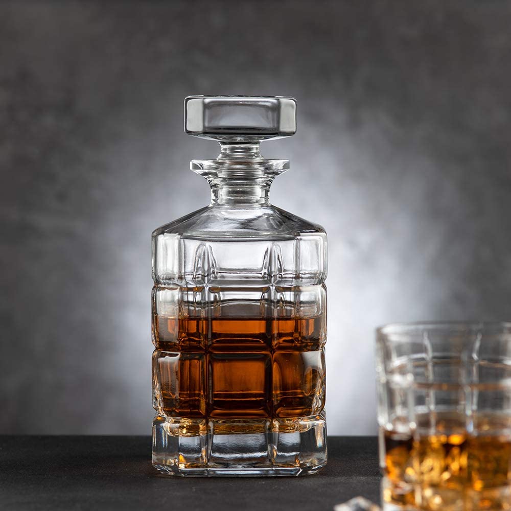 Square Engraved 30oz Whiskey Decanter with Glass Stopper