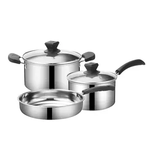 Bán tốt thép không gỉ cho nhà bếp nấu ăn nồi Bộ ba mảnh đa chức năng Frying Pan súp nồi Cookware Bộ