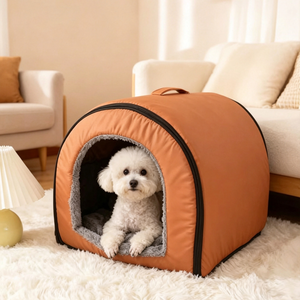 Portable Cat <b>Bed</b> Cave Oval Shape PU Material Faux Fur Lining Removable Washable Indoor All Seasons Minimalist Style - Product Image 4