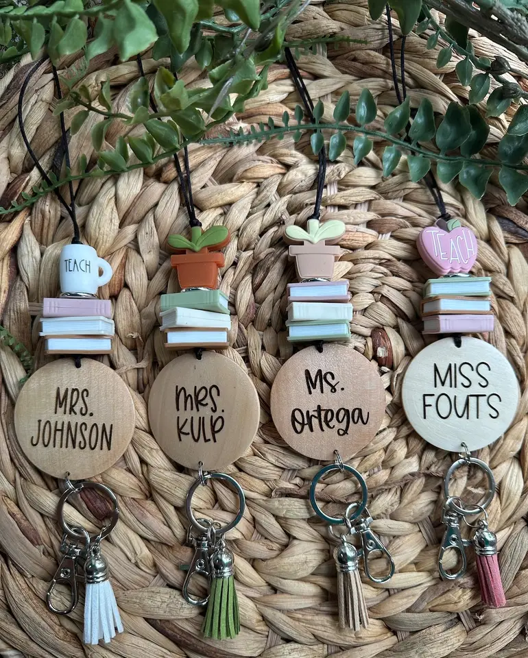 New Style Silicone Pencil Apple Notedbook Beads Stack Long Breakaway Keychain Lanyard Back to School Designs Image 2