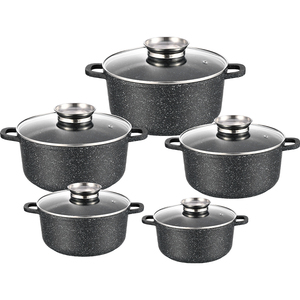Özelleştirme klasik alüminyum pres döküm 10-Piece siyah mermer yapışmaz TENCERE SETİ indüksiyon hazır cam kapak 16-28cm çorba - Product Image 1