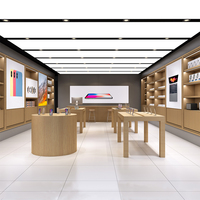 Nouveaux appareils de magasin mobiles personnalisés, conception adaptée, table d'affichage en bois pour emboîtement de téléphone portable au détail de produit de magasin