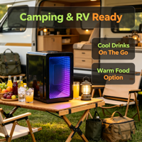Mini-réfrigérateur électrique 15L avec porte miroir LED, refroidissement et chauffage, pour bière, lait, boissons, cosmétiques, portable, usage domestique, camping-car, hôtel, faible consommation