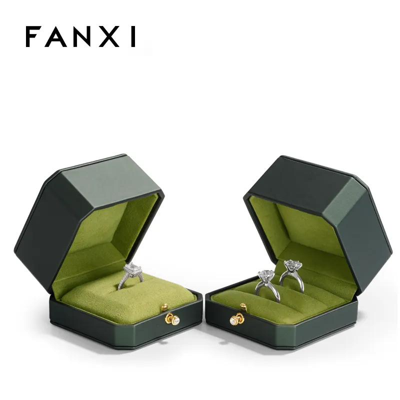 FANXI China factory custom luxury green PU leather jewelry package necklace ring earrings bracelet packaging jewelry gift box