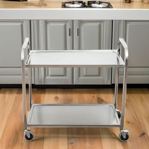 Chariot de cuisine DB 2X à 2 niveaux en acier inoxydable 85x45x90cm, îlots et chariots de cuisine utilitaires de taille moyenne - Product Image 1