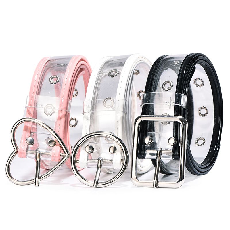 Ремень с пряжкой в форме сердца для женщин, прозрачный пояс для брюк и джинсов, в стиле Харадзюку, цвет розовый/черный
