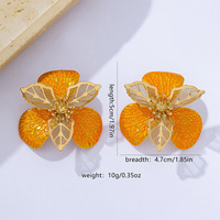 Perhiasan Fashion OEM/ODM Anting Bunga Stereo Tekstur Daun Oranye Anting Bunga Emas Daun Bunga Enamel Oranye