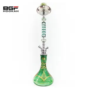 Pabrik Cina desain berbentuk kubus bergaris hijau 76CM besi Shisha ukuran besar Hookah dengan botol khusus