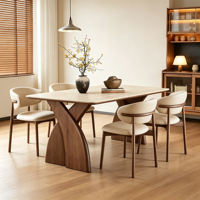 Ensemble table et chaises de salle à manger rectangulaire en marbre et bois massif, style nordique moderne, 4 à 6 places, design ferme.