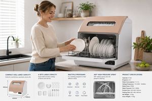 Lave-vaisselle de comptoir pour 6 couverts avec 72 programmes ° Sèche-cheveux à air chaud PTC C Hot Wash 360 °   Entrée d'eau à conception ouverte par pulvérisation - Product Image 4