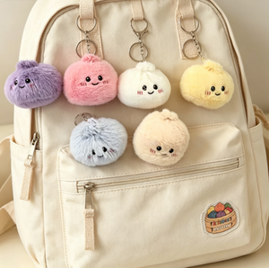 En gros, Porte-clés en peluche mignon en forme de boulette vapeur, Pendentif en peluche figurine alimentaire Kawaii, Breloque de sac Baozi colorée pour décoration de sac à dos - Product Image 2