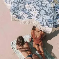 Fringed Canvas Beach Umbrellas with Tassels, Custom Print
