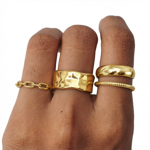 14K Gold Plated Stainless Steel Classic Geometric <b>Rings</b> <b>Chunky</b> Hammered Rope Band Set Cnas Certified Gift Party - Product Image 1