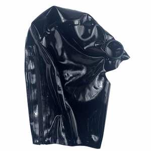 Capuche en latex naturel latex sexy couvre-chef intérêt de la pièce capuchon à fermeture éclair à bout fermé capuche bouche ouverte et yeux blancs - Product Image 3