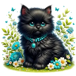 1PC 30x30cm/11.8x11.8in Little Black Cat Diamond Painting Art Full Diamond Embroidery Cross Stitch Picture for Wall Decoration
