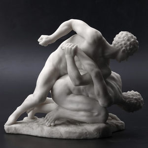 Sculpture en pierre de lutteurs grecs nus, statue en résine Pancrastinae, finition blanche en marbre - Product Image 4