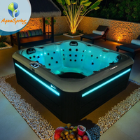 Bain à remous de luxe Aquaspring carré autoportant en acrylique, 64 jets, capacité de 6 personnes, jacuzzi extérieur, spa, massage à l'air, design moderne