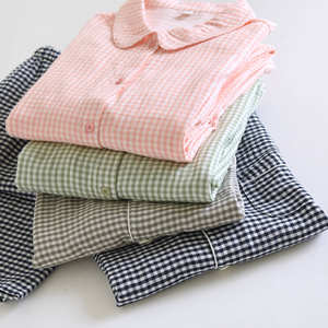 PJ-048 Plaid Pure Cotton 2-Piece Long Sleeve Woven <b>Pajamas</b> Home Wear Set Men Spring Autumn Style - Product Image 2