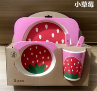 Ensemble de couverts pour enfants en fibre de bambou Animal Monkey, 5 pièces, ensemble de couverts pour enfants, bol de dessin animé créatif, assiette divisée, cuillère, fourchette, tasse, cadeau de couverts
