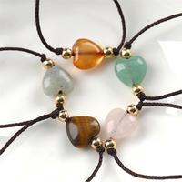 Bracelet en pierres naturelles de guérison, perles de cuivre avec pendentif cœur en quartz rose, livré avec carte message, unisexe, vente en gros