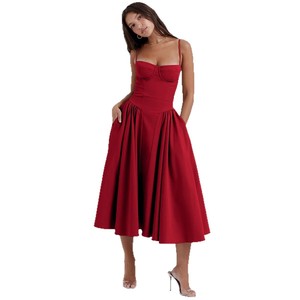 Abbigliamento Donna Moda Vintage Estate Novità Abito Lungo <span class=keywords><strong>Casual</strong></span> Vintage Sexy Senza Spalline con Allacciatura al Collo - Product Image 1