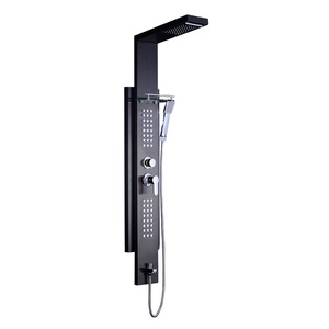 Fyer — panneau <span class=keywords><strong>de</strong></span> <span class=keywords><strong>douche</strong></span> mural 2 en 1, panneau noir avec étagère en verre - Product Image 1