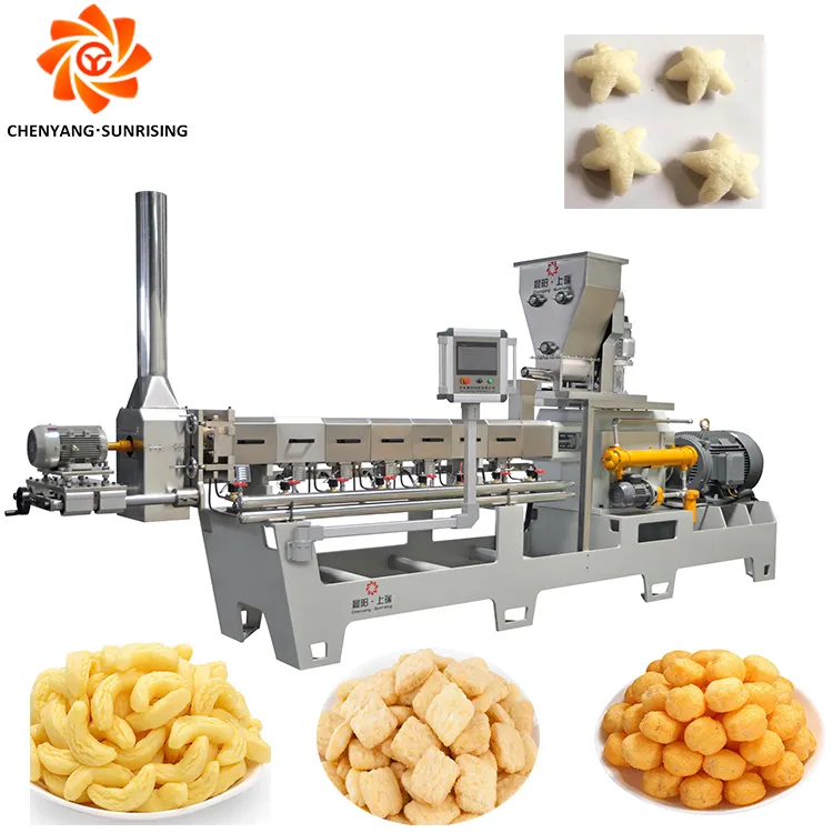 Extrusora automática de doble tornillo, bola de queso, línea de producción de alimentos de aperitivos hinchados de maíz de China