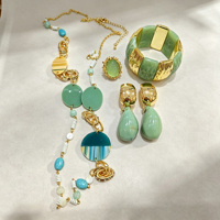 Parures de bijoux fantaisie vert menthe en résine et alliage, plaqué or 18 carats, collier, bracelet, bague, boucles d'oreilles pendantes, unisexe, colorées, pour soirée
