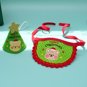 Big Glutinous Rice Balls Embroidered Christmas Bear Pet Hat Bib Set <b>For</b> <b>Cat</b> Dog Winter <b>Clothes</b> A07G Red Green - Product Image 3