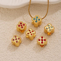 Perles entretoises en acier inoxydable 304 en forme de fleur à grand trou, incrustées de zircon cubique, perles en vrac pour la fabrication de bijoux DIY, vente en gros