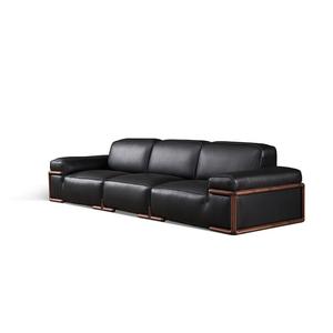 Canapé minimaliste italien à quatre places en bois massif de noyer noir première couche en cuir véritable style <span class=keywords><strong>nord</strong></span>-américain pour villa école - Product Image 2