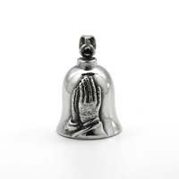 Collier vintage avec cloche de moto en forme de main de prière et croix, porte-bonheur pour motard, en acier inoxydable anti-ternissement, pour homme