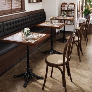 Juego de Mesa y Sillas para Cafetería y <span class=keywords><strong>Restaurante</strong></span>, Estilo Retro Americano y Francés, Madera Sólida, Personalizable, Uso Comercial para Panaderías - Product Image 3