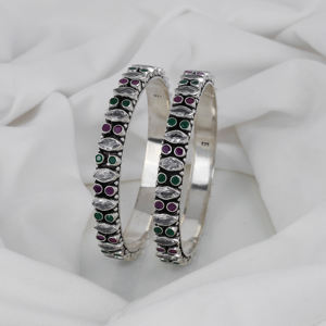 Ensembles de bijoux fins en argent 925 Bracelets de style ethnique classique avec des accents de miroir ovale et des détails en émail vert-violet - Product Image 3