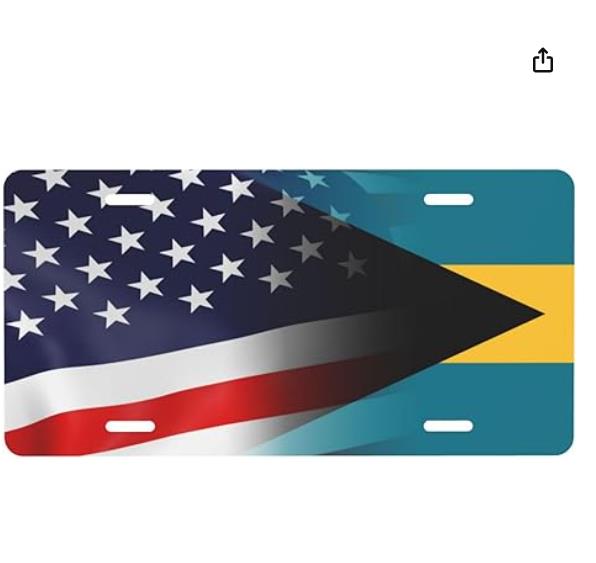 Chrome Palm Tree Tropical Bahamas Flag License Plate Frame - Heavy