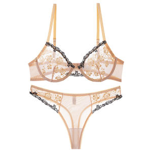 Ensemble de lingerie sexy jaune rose en dentelle respirante avec soutien-gorge push-up à armatures, culotte string sans couture et babydoll body pour femme - Product Image 5