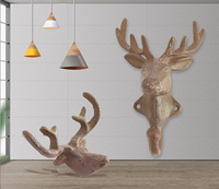Crochet mural robuste en fonte, tête de cerf scandinave, grand crochet double pour manteaux, décoration murale en fonte, cerf