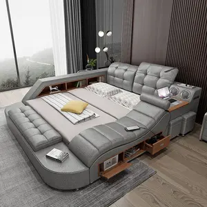 Smart Bed Modern King Size Double Multifunctional Bed With Massage Beds Leather Bedroom Furniture