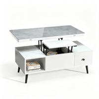 Table basse moderne relevable et mobile 2-en-1, table à manger multifonctionnelle pliable avec plateau en verre pour salon