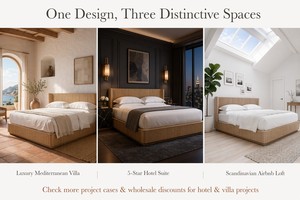 Cama de Madera Lineal de Alta Gama con Cabecera de Ranuras Verticales, Base de Cama King Size, Estilo Moderno para Recámara Principal de Mansion - Product Image 4