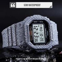 Jam Tangan Sport SKMEI 1471 Baru untuk Pria, Model Kotak dengan Motif Garis Denim, Digital LED, Alarm, Tahan Air 50m, Tali Kulit, Merk Ternama